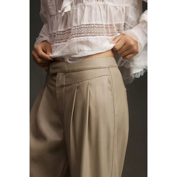 NWT Hudson High-Rise Rosie Faux Leather Trousers 27 Pants Tan $265 Chinchilla - Picture 4 of 11